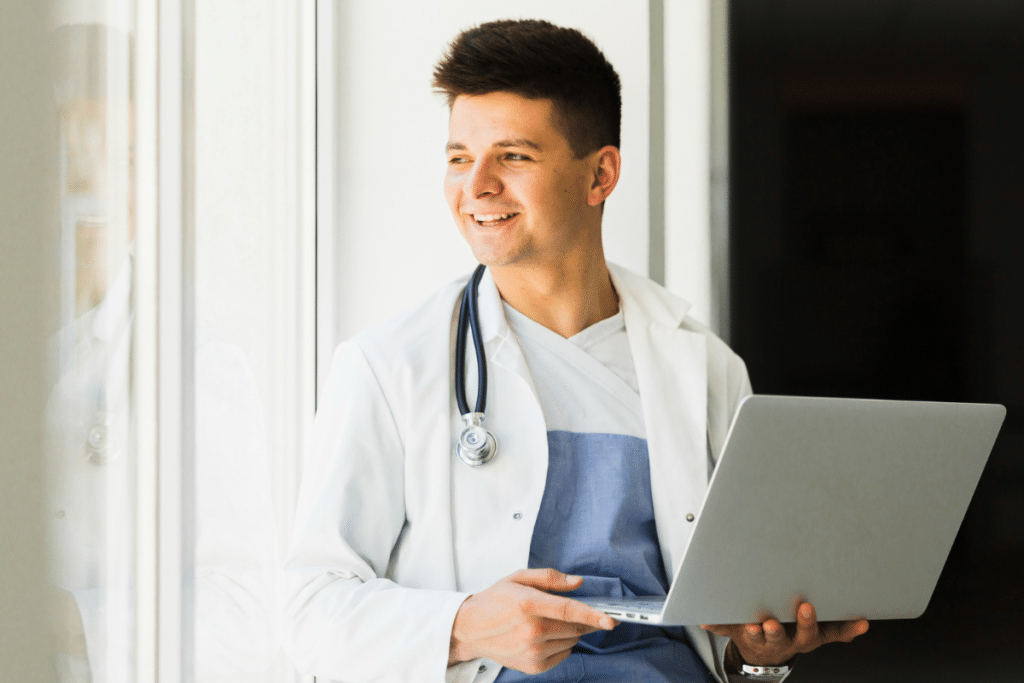 Young physician with an EHR